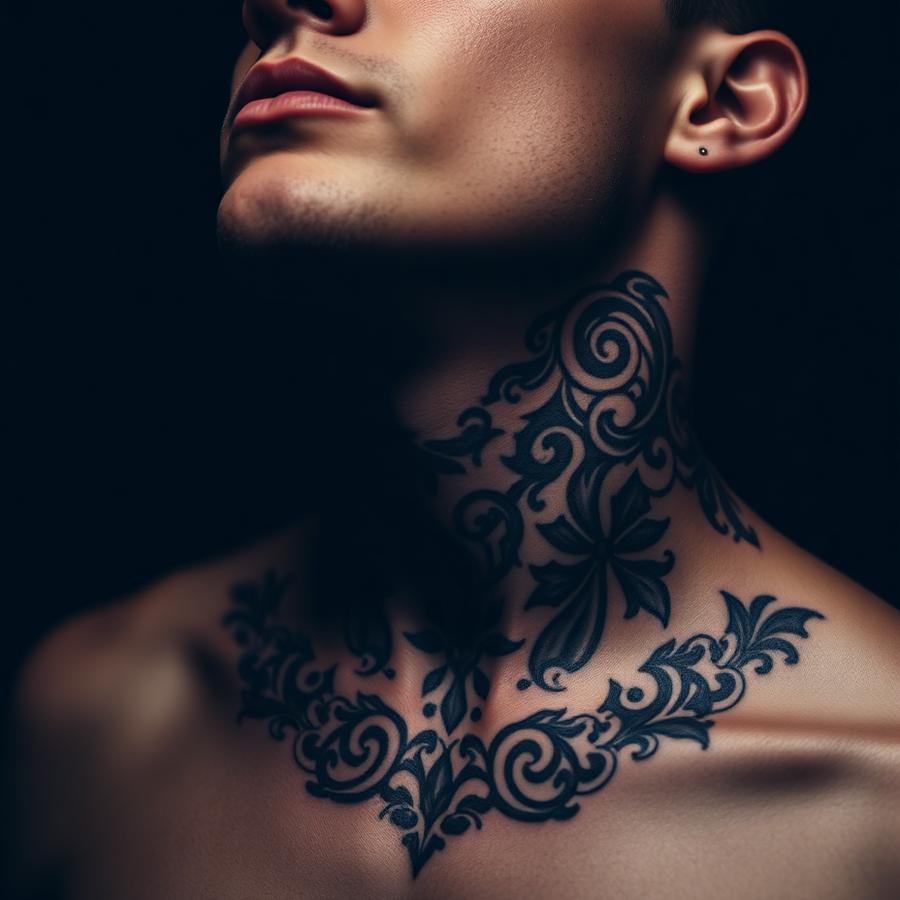 Tatuagem ornamental em blackwork no pescoço